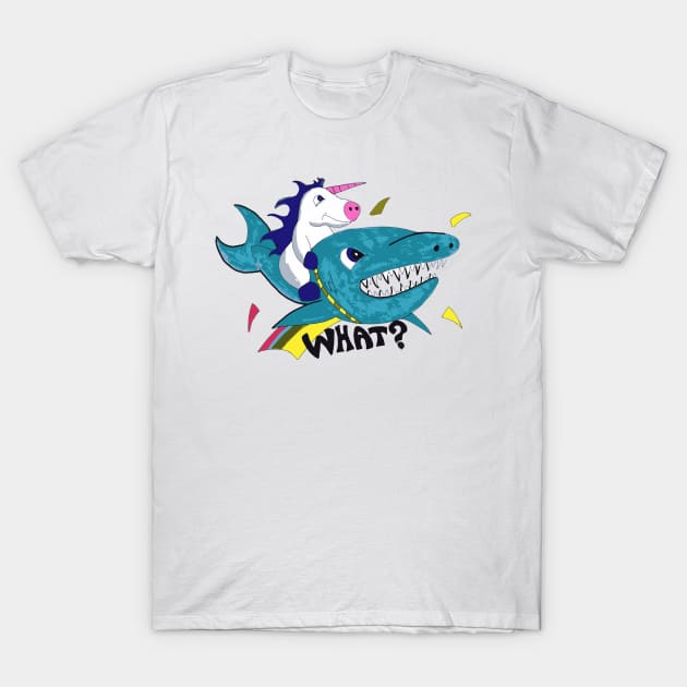 Unicorn Riding Shark hand drawn T-Shirt by FilMate